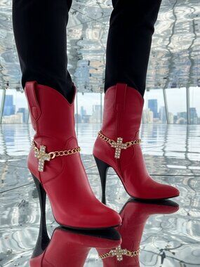 NEW Women Fashion Boot Gold Chain Bracelet PAIR Shoe Cross Bling Charm HANDMADE